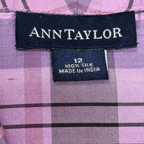Vintage 1990s Ann Taylor Plaid Silk Button Down Purple & Pink Blouse - Picture 8 of 10